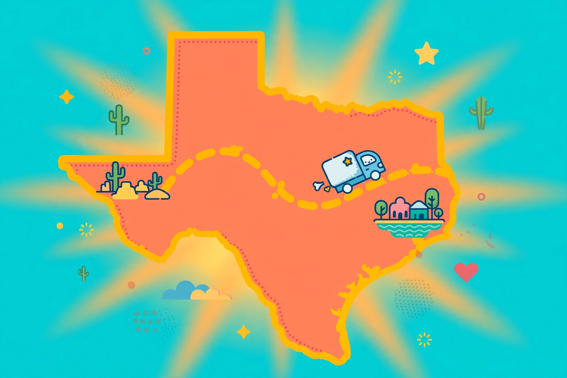 Movers from El Paso to San Antonio - route map across Texas